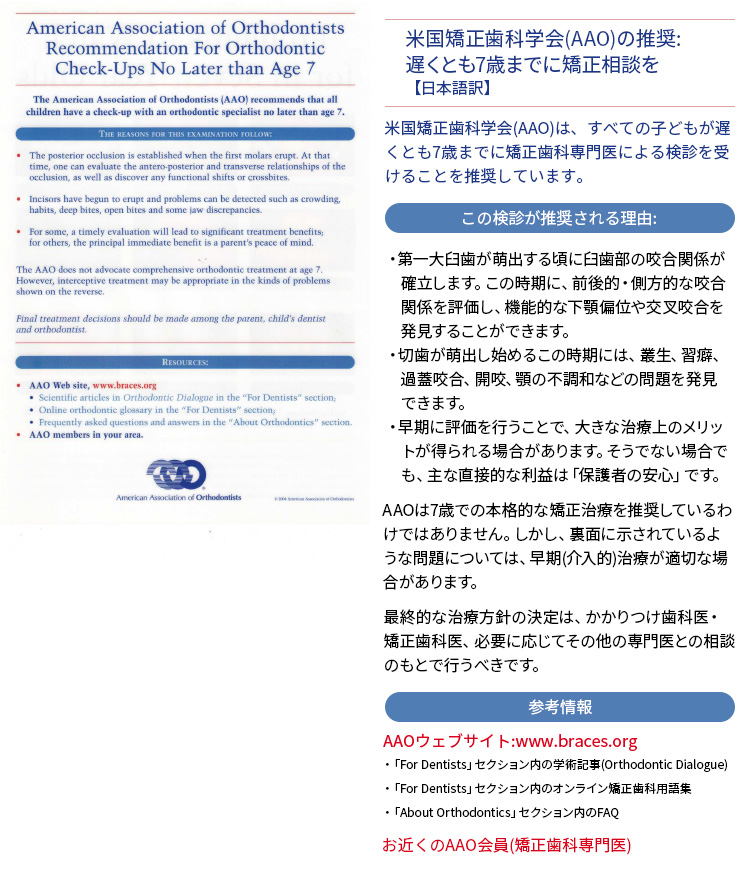 アメリカ矯正歯科学会（AAO : American Association of Orthodontists）発行リーフレット
